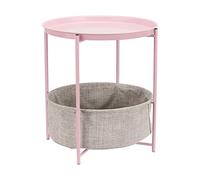 Amazon Basics Round Storage End Table, Dusty Pink With Heather Grey Fabric, 44.96 cm D x 44.96 cm W x 48 cm H