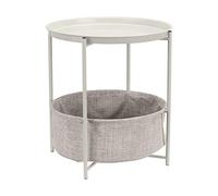 Amazon Basics Round Storage End Table, Nightstand with Cloth Basket, Bedside Table, White/Heather Gray, 17.7" L x 17.7" W x 18.9" H