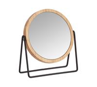 Amazon Basics Round Tabletop Mount Dressing Table Mirror with Silver and Bamboo Rim-1X/5X Magnification, 18.3 x 7.3 x 20.7 cm