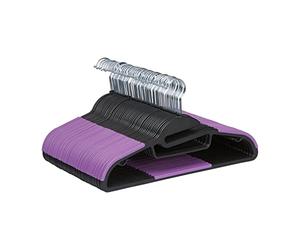 Amazon Basics Rubber Coated Plastic Hangers - Black/Purple, Pack of 50