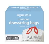 Amazon Basics Scented Trash Bags Tall Kitchen Drawstring Clean Fresh Scent 13 Gallon 200 Count Pack of 1