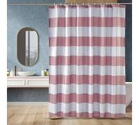 Amazon Basics Shower Curtain with Hooks, Water and Mould Resistant Fabric, Machine Washable Bathroom Curtain, 183 x 183 cm, Grey Striped