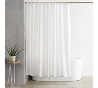 Amazon Basics Shower Curtain with Hooks, Water and Mould Resistant Fabric, Machine Washable Bathroom Curtain, 180 x 180 cm, White
