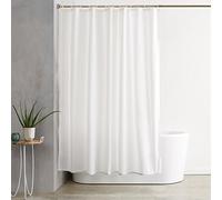 Amazon Basics Shower Curtain with Hooks, Water and Mould Resistant Fabric, Machine Washable Bathroom Curtain, 183 x 183 cm, White