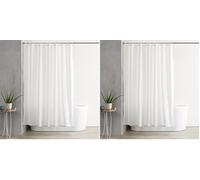 Amazon Basics Shower Curtain with Hooks, Water and Mould Resistant Fabric, Machine Washable Bathroom Curtain, 180 x 200 cm, White (Pack of 2)
