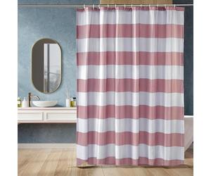 Amazon Basics Shower Curtain with Hooks, Water and Mould Resistant Fabric, Machine Washable Bathroom Curtain, 183 x 183 cm, Grey Striped