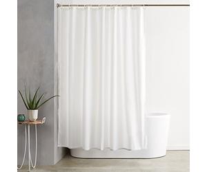 Amazon Basics Shower Curtain with Hooks, Water and Mould Resistant Fabric, Machine Washable Bathroom Curtain, 183 x 183 cm, White