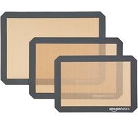Amazon Basics Silicone Baking Mat, Non-Stick Rectangular, Pack of 3, Beige/Gray