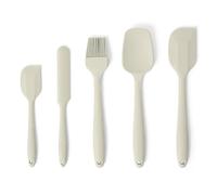Amazon Basics Silicone Spatulas for Baking, Cooking and Mixing, 5-Piece Set, BPA-Free, Heat-Resistant, Dishwasher-Safe, Linen Gray
