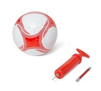 Amazon Basics Size 3 Soccer Ball with Pump - Training Ball, Durable PVC Construction, Butyl Bladder, Indoor Outdoor Use, Machine Stitched Practice Ball, White and Red