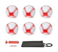 Amazon Basics Size 4 Football with Pump and Bag, Training Ball Set, PVC Construction, Butyl Bladder, Machine Stitched Practice Balls for Teams, Schools, Camps, White and Red, 6-Pack