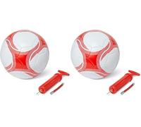 Amazon Basics Size 5 Football with Pump and Bag, Training Ball, PVC Construction, Butyl Bladder, Machine Stitched Practice Balls for Teams, Schools, Camps, White and Red, 2-Pack