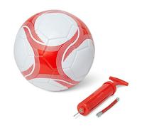 Amazon Basics Size 5 Football with Pump and Bag, Training Ball, PVC Construction, Butyl Bladder, Machine Stitched Practice Balls for Teams, Schools, Camps, White and Red, 1-Pack