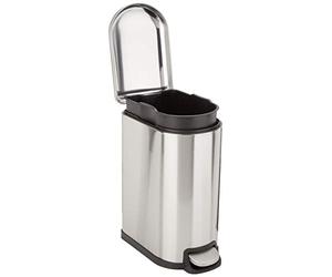 Amazon Basics Slim Bin for Narrow Space, Waste Bin with Soft-Close Foot Pedal, Smudge Resistant Brushed Stainless Steel, 10 L /2.6 gallons, for Bathroom, Bedroom, Kitchen or Office