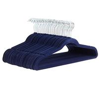 Amazon Basics Slim, Velvet, Non-Slip Suit Clothes Hangers, Navy Blue/Silver - Pack of 50