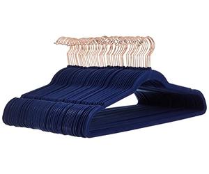 Amazon Basics Slim Velvet, Non-Slip Suit Clothes Hangers, Pack of 50, Navy Blue/Rose Gold