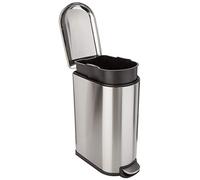 Amazon Basics Smudge Resistant D-Shaped Trash Can With Soft-Close Foot Pedal For Narrow Spaces, 40L / 10.6 gallon, Silver