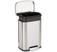 Amazon Basics Smudge Resistant Mini Rectangular Trash Can With Soft-Close Foot Pedal, Brushed Stainless Steel, for Bathroom & small space, 5L/1.32 Gal, Satin Nickel Finish,18.5cm L x21.6cm W x30.0cm H