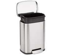 Amazon Basics Smudge Resistant Mini Rectangular Trash Can With Soft-Close Foot Pedal, Brushed Stainless Steel, for Bathroom & small space, 5L/1.32 Gal, Satin Nickel Finish,18.5cm L x21.6cm W x30.0cm H