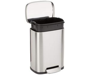 Amazon Basics Smudge Resistant Mini Rectangular Trash Can With Soft-Close Foot Pedal, Brushed Stainless Steel, for Bathroom & small space, 5L/1.32 Gal, Satin Nickel Finish,18.5cm L x21.6cm W x30.0cm H