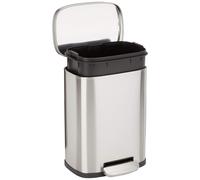 Amazon Basics Smudge Resistant Rectangular Trash Can With Soft-Close Foot Pedal, Brushed Stainless Steel, for Bathroom & small space, 5 l /1.3 gallon