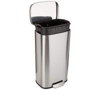 Amazon Basics Smudge Resistant Rectangular Trash can With Soft-close Foot Pedal, Brushed Stainless Steel, 30 Liter 79 gallon, Satin Nickel Finish