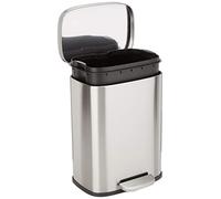 Amazon Basics Smudge Resistant Small Rectangular Pedal Bin with Soft-Close Foot Pedal, Brushed Stainless Steel, 12 L, for Bathroom & Small Spaces