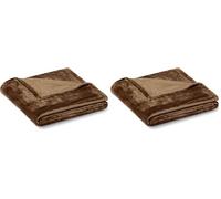 Amazon Basics Soft Fluffy Fleece Throw Blanket, Lightweight Cosy Not Heated Sofa Throw, 127 x 152 cm, Brown (Pack of 2)