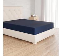Amazon Basics Soft Microfibre Fitted Sheet with 30 cm Deep Pocket, 160 x 200 cm, Navy Blue