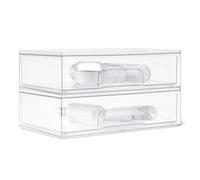Amazon Basics Stackable Plastic Storage Drawers Make Up Organizer, Clear Transparent Cosmetic Holder, 30.8 x 19.2 x 9.0 cm, 2 Pack