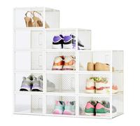 Amazon Basics Stackable and Foldable Clear Shoe Storage Organizer Box, Medium, Pack of 12