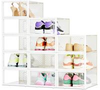 Amazon Basics Stackable and Foldable Clear Shoe Storage Organizer Box, Small, P