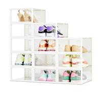 Amazon Basics Stackable and Foldable Clear Shoe Storage Organizer Box, Small, Pack of 12