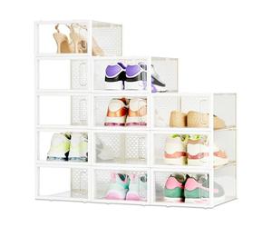 Amazon Basics Stackable and Foldable Clear Shoe Storage Organizer Box, Small, Pack of 12