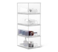 Amazon Basics Stackable Plastic Storage Drawers Make Up Organizer, Clear Transparent Cosmetic Holder, 19.1 x 15.2 x 11.4 cm, 4 Pack