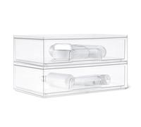 Amazon Basics Stackable Plastic Storage Drawers Make Up Organizer, Clear Transparent Cosmetic Holder, 30.8 x 19.2 x 9.0 cm, 2 Pack