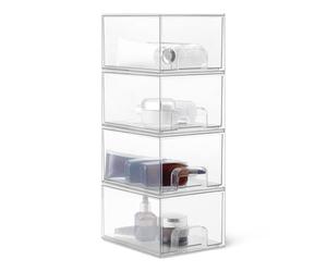Amazon Basics Stackable Plastic Storage Drawers Make Up Organizer, Clear Transparent Cosmetic Holder, 19.1 x 15.2 x 11.4 cm, 4 Pack