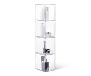 Amazon Basics Stackable Plastic Storage Drawers Make Up Organizer, Clear Transparent Cosmetic Holder, 15.3 x 18.8 x 19.6 cm, 4 Pack