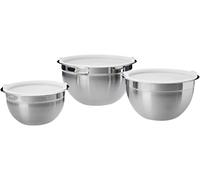 Amazon Basics Stainless Steel 3-Piece Round Mixing Bowl Set, Silver & White