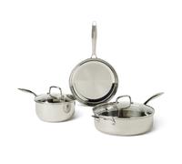 Amazon Basics Stainless Steel Cookware Set, 5-Piece Set, All Cooktop Friendly, Dishwasher-Safe