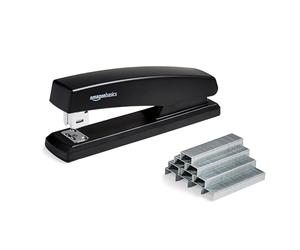 Amazon Basics Stapler with 1000 Staples, 25 sheet capacity, anti-slip rubber base, Home, Office, Black