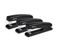 Amazon Basics Staplers with 1000 Staples, Pack of 3, 10 sheet capacity, anti-slip rubber base, Home, Office, Black