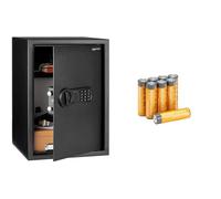 Amazon Basics Steel Home Security Electronic Safe with Programmable Digital Keypad Lock for Jewelry, Money, Valuables Storage, 51 Litres, 35 cm W x 33 cm D x 50 cm H + Amazon basics pack of 8 AA