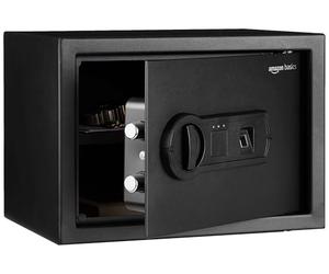 Amazon Basics Steel Home Security Safe with Programmable Biometric Fingerprint Lock, Secure Cash, Jewelry, ID Documents, 14 L, Black, 35 cm W x 24.9 cm D x 24.9 cm H