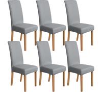 Amazon Basics Stretch Dining Chair Covers, Set of 6, Light Grey, Solid