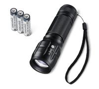 Amazon Basics Tactical LED Flashlight with 3 Light Modes - 140 Lumen Zoomable Torch - Water Resistant Aluminum Flashlight with Lanyard - Batteries Included - Black
