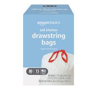 Amazon Basics Tall Kitchen Drawstring Trash Bags Clean Fresh Scent 13 Gallon 80 Count (Previously Solimo)