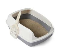 Amazon Basics Tall Open Top Cat Litter Tray Box with High Walls, Includes Scoop, Easy to Clean, White/Grey, 51x38x20cm, for Bigger Cats and Multi-Cat Households