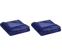 Amazon Basics Throws for Sofas, Soft Fluffy Fleece Throw Blanket, Lightweight, 127 x 152 cm, Navy (Pack of 2)