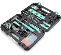 Amazon Basics Tool Kit with Storage Case, 142-Piece Household Tool Set for DIY Projects and Home Repairs, Turquoise